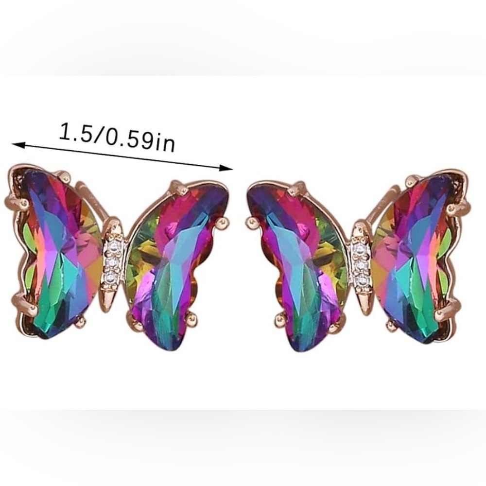 Butterfly 🦋 Multi-colored Crystal Stud Earrings - New - Picture 3 of 3